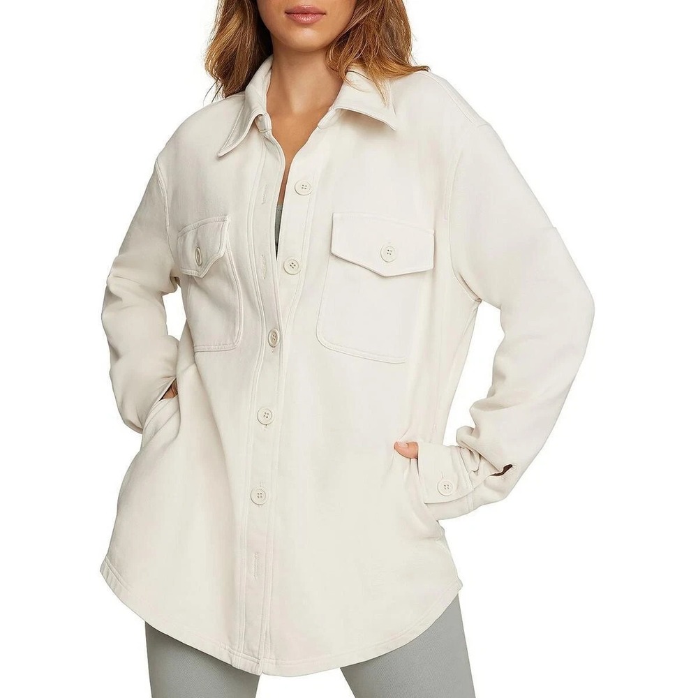 Good American Shirt Jacket Women XS/S Fleece Button Front Shacket Cream Ivoryβ